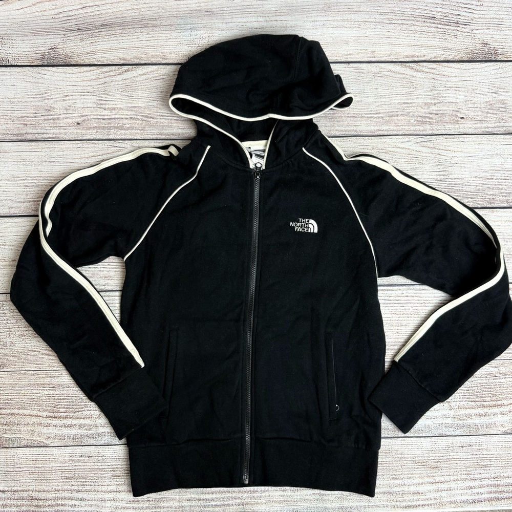 The North Face Women’s Black Zip-Up Hoodie with White Stripes Size Small